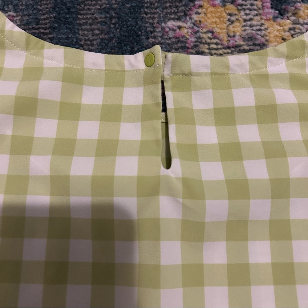 Wayre Two Piece Lime gingham Plaid Boxy Snap Tank With Travel Pocket Flow Shorts - Picture 7 of 13